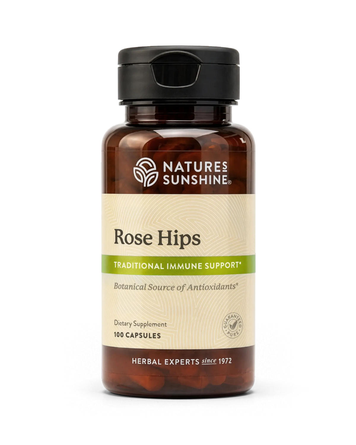 A bottle of Natures Sunshine Cordyceps dietary supplement with a black cap and a beige label, containing 10 capsules, on a white background.
