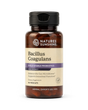 A bottle of Nature's Sunshine Bacillus Coagulans dietary supplement, featuring an amber brown bottle, a black cap, and a beige label with purple accents, set against a plain white background.