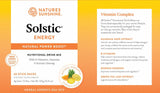 Natures Sunshine Solstic Energy Natural Power Boost Nutritional Drink Mix packaging card for citrus flavor, showing product details, ingredients, and a pineapple graphic on a white and yellow-orange background.