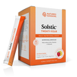 Nature's Sunshine Solstic Twenty-Four daily nutritional drink mix box with one stick pack leaning against it on a clean white background.
