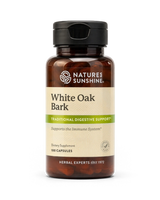 A bottle of Nature's Sunshine White Oak Bark dietary supplement, containing 100 capsules, on a clean white background.