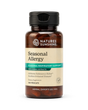 Nature's Sunshine Seasonal Allergy dietary supplement bottle with herbal extracts, containing 100 vegcaps, on a white background.