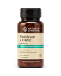 A bottle of Natures Sunshine Capsicum & Garlic dietary supplement with parsley, containing 100 capsules, on a clean white background.