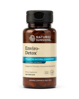 A bottle of Nature's Sunshine Enviro-Detox dietary supplement, featuring an amber brown bottle, beige label, and black cap, set against a plain white background.