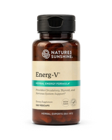 A bottle of Nature's Sunshine Energ-V Herbal Energy Formula dietary supplement, containing 100 vegcaps, shown on a clean white background.