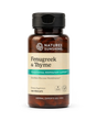 A bottle of Nature's Sunshine Fenugreek & Thyme dietary supplement, containing 100 vegcaps, shown on a clean white background.