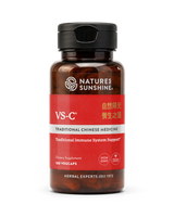 A bottle of Natures Sunshine VS-C Traditional Chinese Medicine dietary supplement, featuring a dark amber brown bottle, a black cap, and a red label with white and gold text, set against a plain white background.