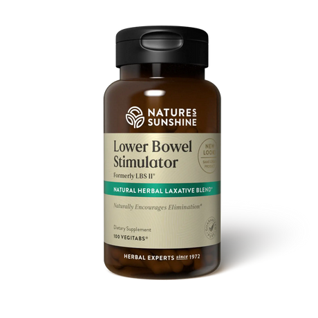 Nature's Sunshine Lower Bowel Stimulator supplement bottle on a white background