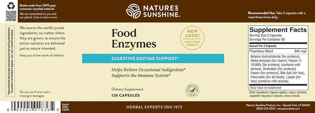 Nature's Sunshine Food Enzymes (120 caps) - Nature's Best Health Store