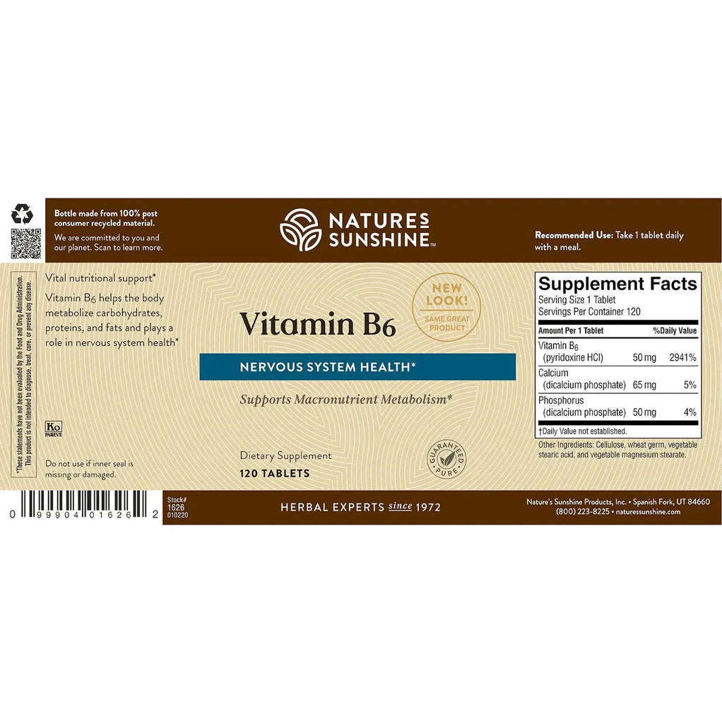 Nature's Sunshine Vitamin B6 (50 mg) (120 tabs) - Nature's Best Health Store