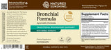 Natures Sunshine Bronchial Formula Ayurvedic supplement label showing supplement facts, ingredients, and usage instructions on a beige background with black and green text.
