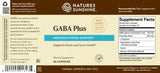 Natures Sunshine GABA Plus herbal dietary supplement bottle label, featuring a brown and beige design with product details, supplement facts, and a barcode.