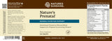 Nature's Sunshine Nature's Prenatal dietary supplement package showing the front label with product name, supplement facts, and barcode on a brown and beige background.