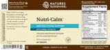Natures Sunshine Nutri-Calm dietary supplement label showing product details, ingredients, and a supplement facts panel on a beige background with blue and white text.