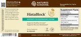 Natures Sunshine HistaBlock dietary supplement label showing Supplement Facts, ingredients, and usage information on a brown and beige background.