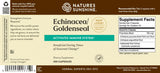 Front and back label of Nature's Sunshine Echinacea/Golden Seal herbal supplement, showing product name, supplement facts, barcode, and usage information on a beige background.