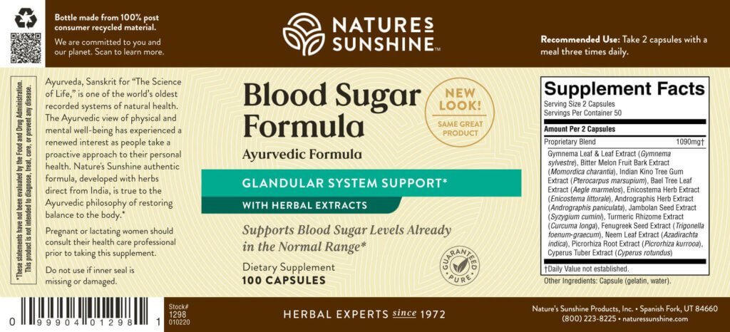 Nature's Sunshine Blood Sugar Formula, Ayurvedic (100 caps) - Nature's Best Health Store