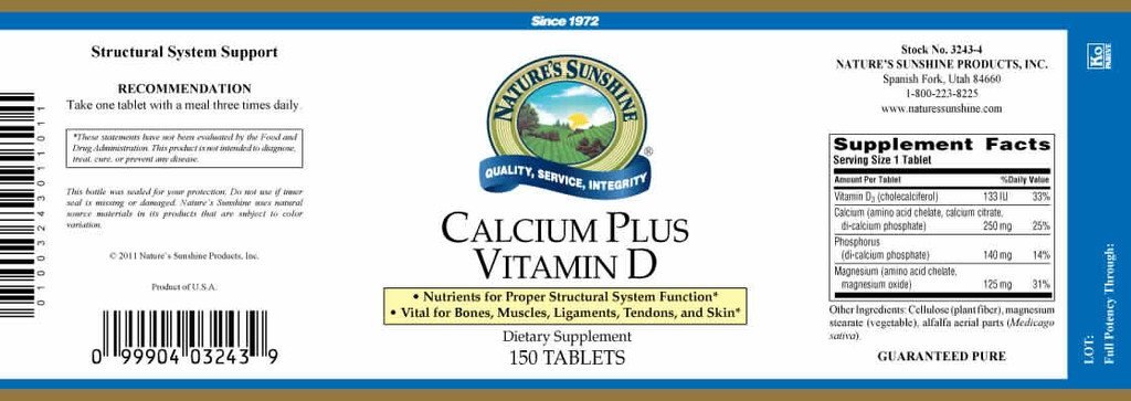 Nature's Sunshine Calcium Plus Vitamin D (150 tabs) NEW SIZE! - Nature's Best Health Store