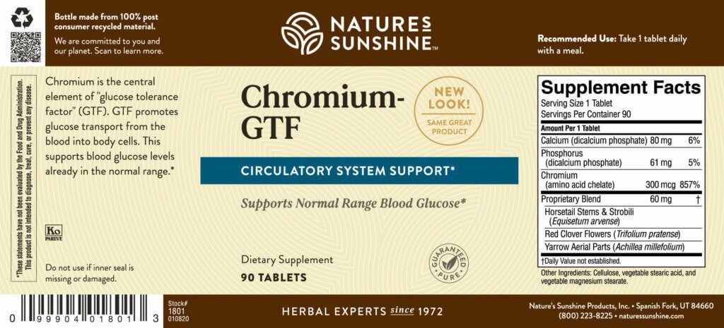 Nature's Sunshine Chromium GTF (300 mcg) (90 tabs) - Nature's Best Health Store