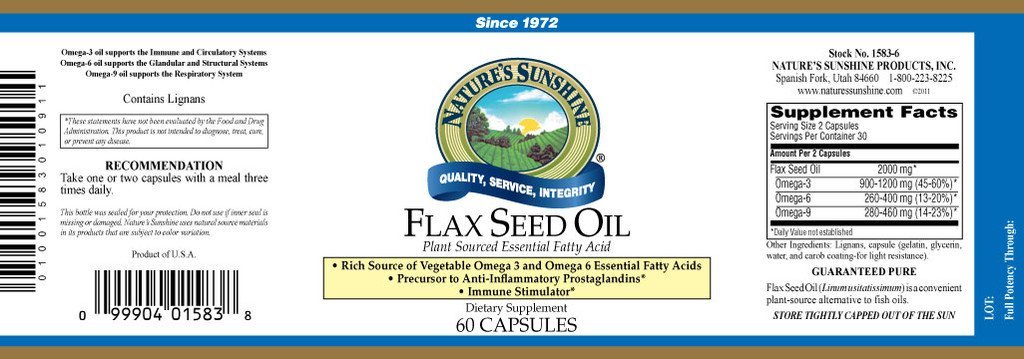 Nature's Sunshine Flax Seed Oil w/Lignans (60 softgel caps) - Nature's Best Health Store