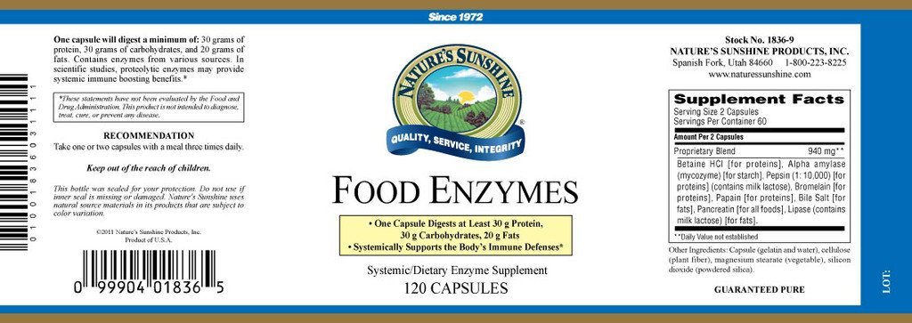 Nature's Sunshine Food Enzymes (120 caps) - Nature's Best Health Store