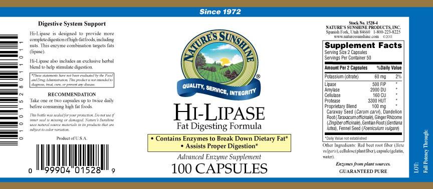 Nature's Sunshine Hi-Lipase (120 LU) (100 caps) - Nature's Best Health Store