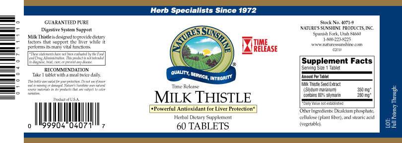 Nature's Sunshine Milk Thistle T/R (60 tabs) - Nature's Best Health Store