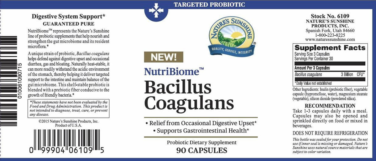 Nature's Sunshine NutriBiome Bacillus Coagulans (90 caps) - Nature's Best Health Store