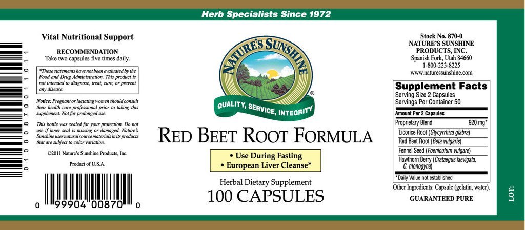 Nature's Sunshine Red Beet Root Formula (100 caps) - Nature's Best Health Store