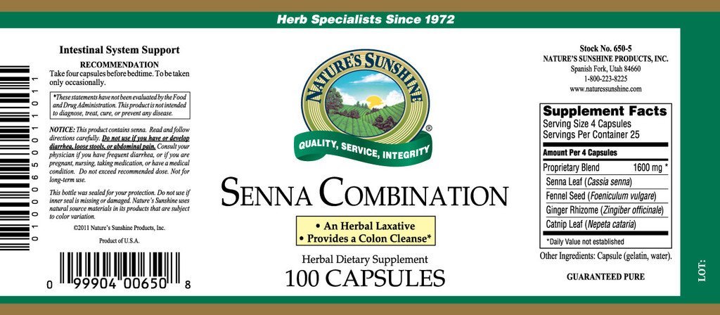 Nature's Sunshine Senna Combination (100 caps) - Nature's Best Health Store