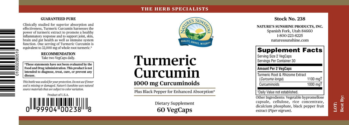 Nature's Sunshine Turmeric Curcumin (60 Capsules) - Nature's Best Health Store