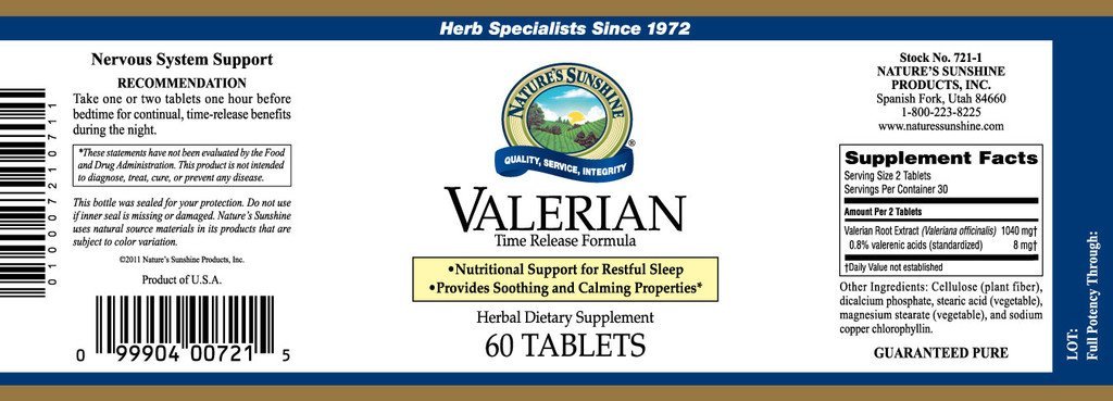 Nature's Sunshine Valerian Root Extract T/R (60 tabs) - Nature's Best Health Store