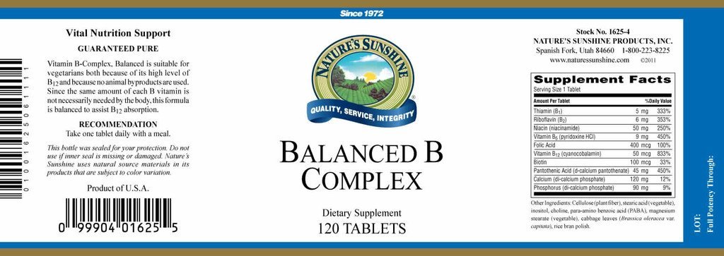 Nature's Sunshine Vitamin B Complex, Balanced (120 tabs) - Nature's Best Health Store