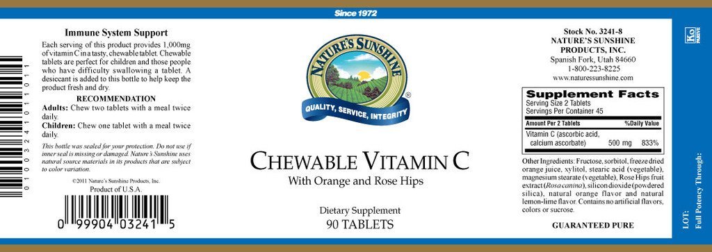 Nature's Sunshine Vitamin C (250 mg) (90 chewable tabs) NEW SIZE! - Nature's Best Health Store