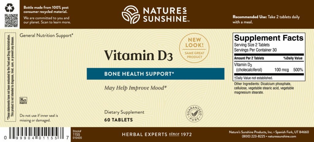 Nature's Sunshine Vitamin D3 (60 tabs) (180 tabs) - Nature's Best Health Store