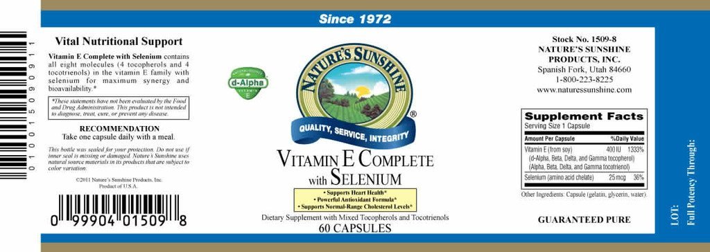 Nature's Sunshine Vitamin E Complete with Selenium (400 IU) (60 softgel caps) - Nature's Best Health Store